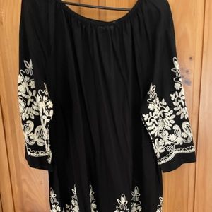 NWT black linen dress with light cream embroidery